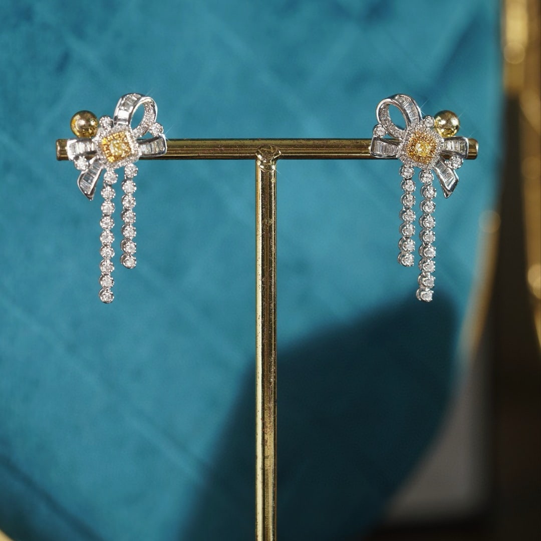 14k Gold 0.86 Ctw Natural Yellow Diamond & Diamond Earrings - 4