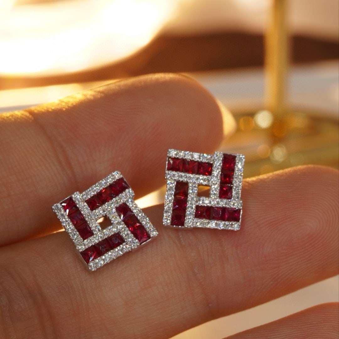 14k Gold 1.4 Ctw Natural Ruby & Diamond Earrings - 2