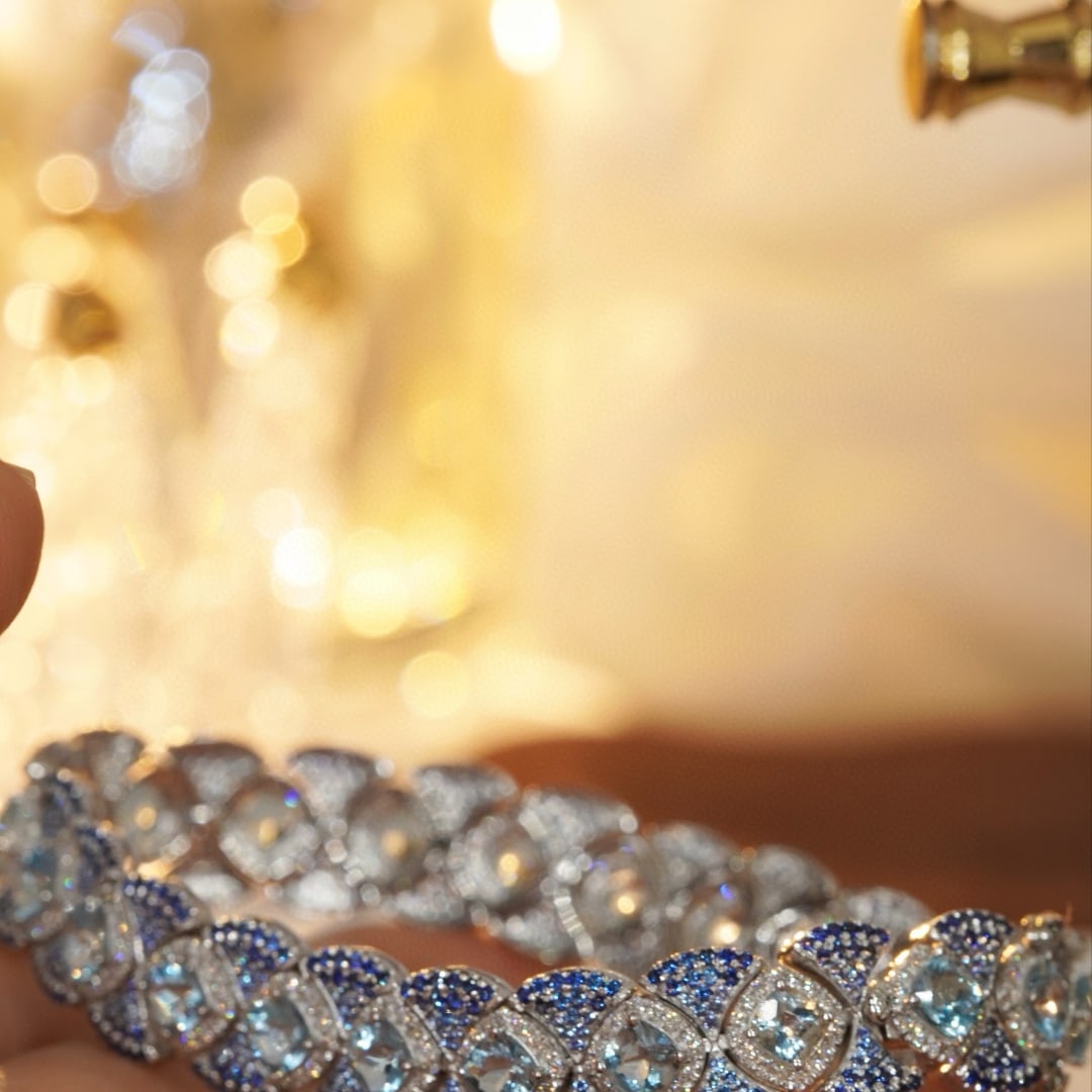 14k Gold 9.6 Ctw Natural Aquamarine & Sapphire Bracelet - 3