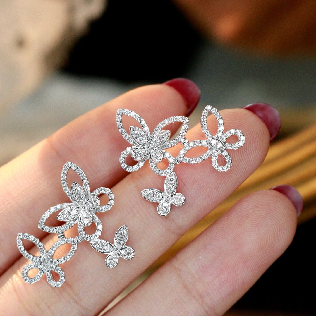 14k Gold 1.0 Ct Natural H Diamond Earrings - 3