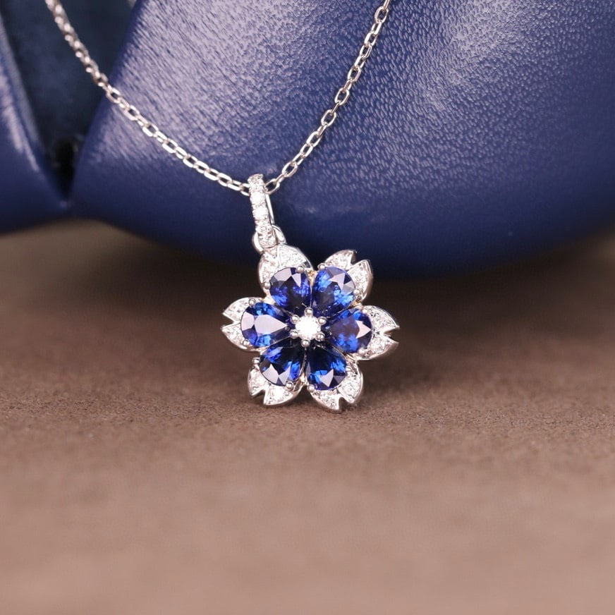 14k Gold 1.55 Ct Natural Sapphire & Diamond Necklace - 3