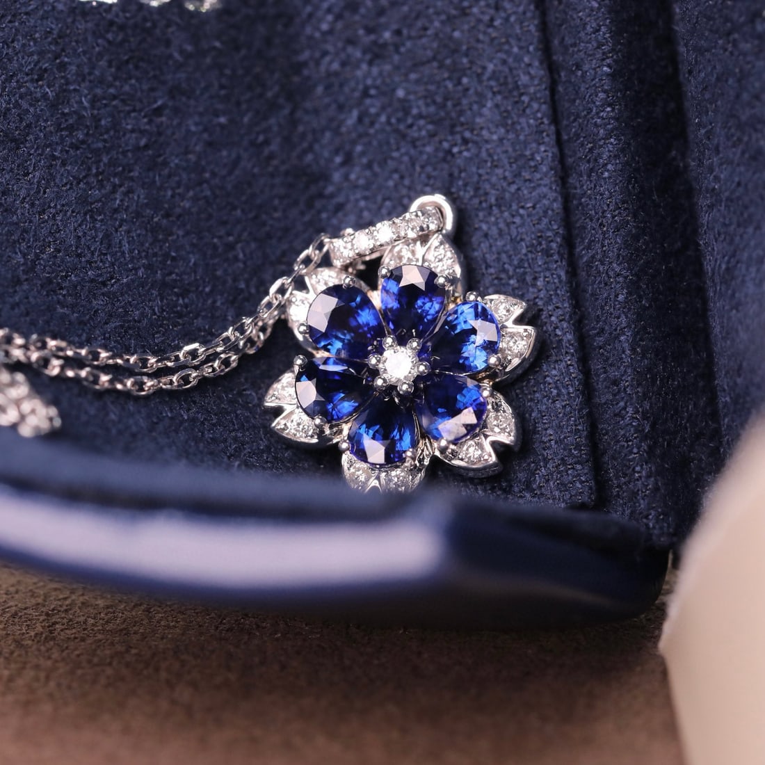 14k Gold 1.55 Ct Natural Sapphire & Diamond Necklace - 4