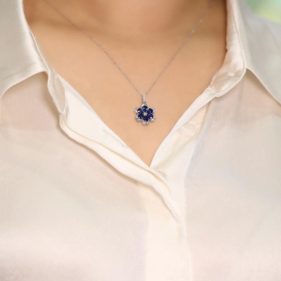14k Gold 1.55 Ct Natural Sapphire & Diamond Necklace - 5