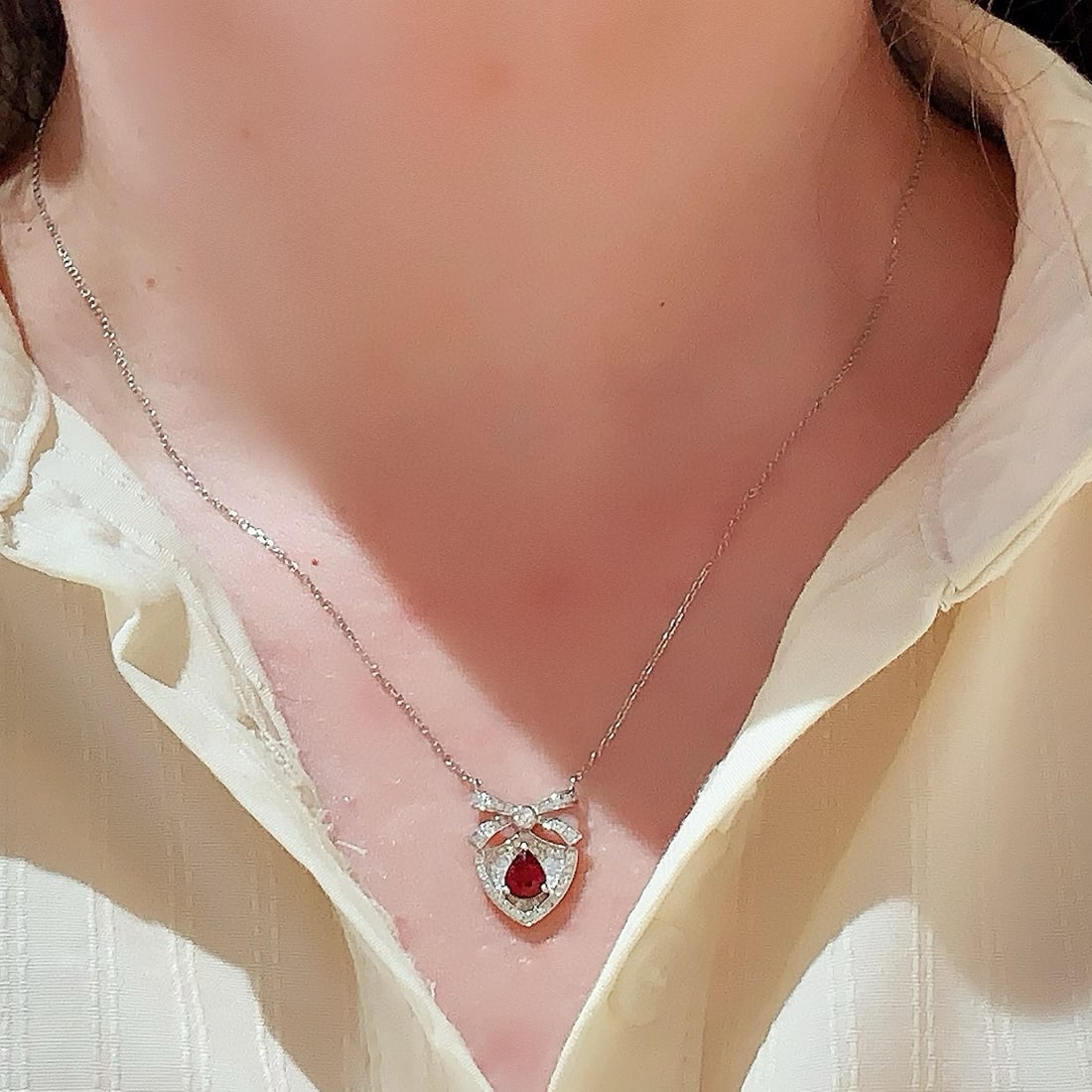 14k Gold 1.12 Ctw Natural Ruby & Diamond Necklace - 4