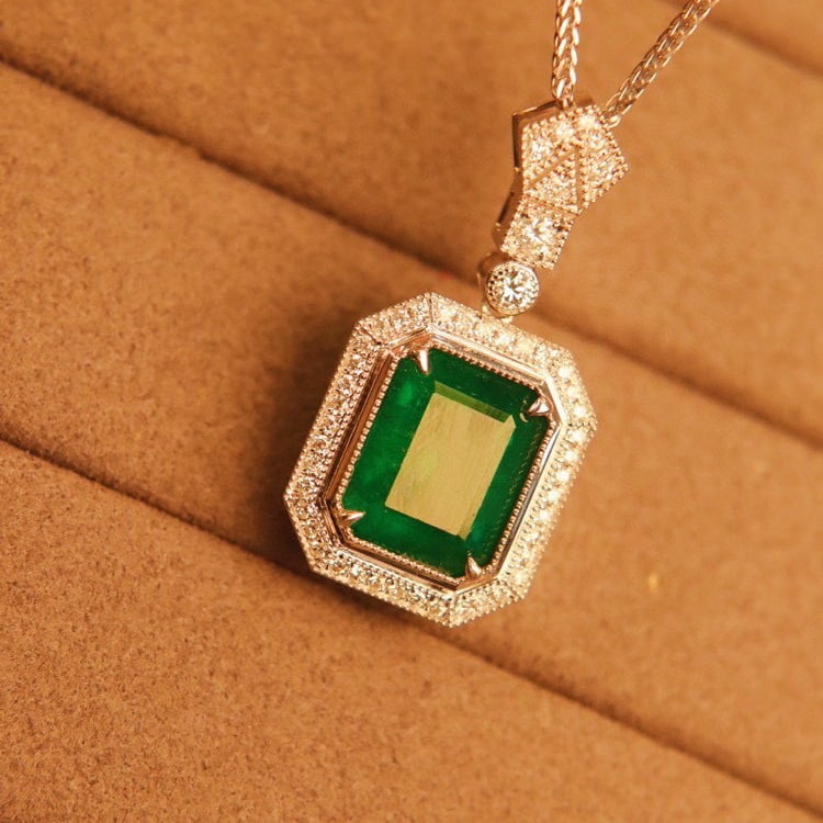 14k Gold 6.56 Ctw Natural Emerald & Diamond Pendant( Without Chain ) - 5
