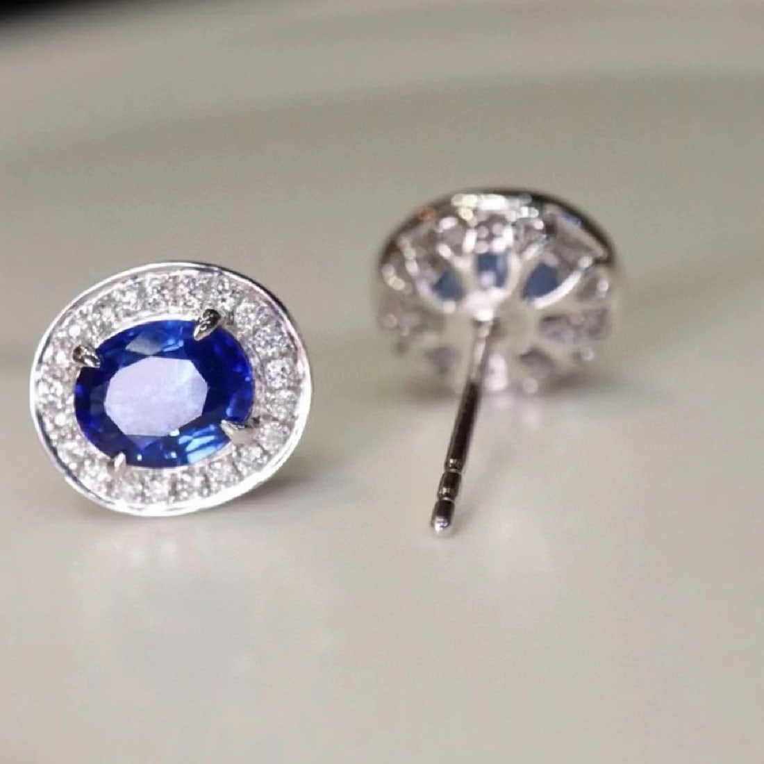 14k Gold 2.0 Ct Natural Sapphire & Diamond Earrings - 2
