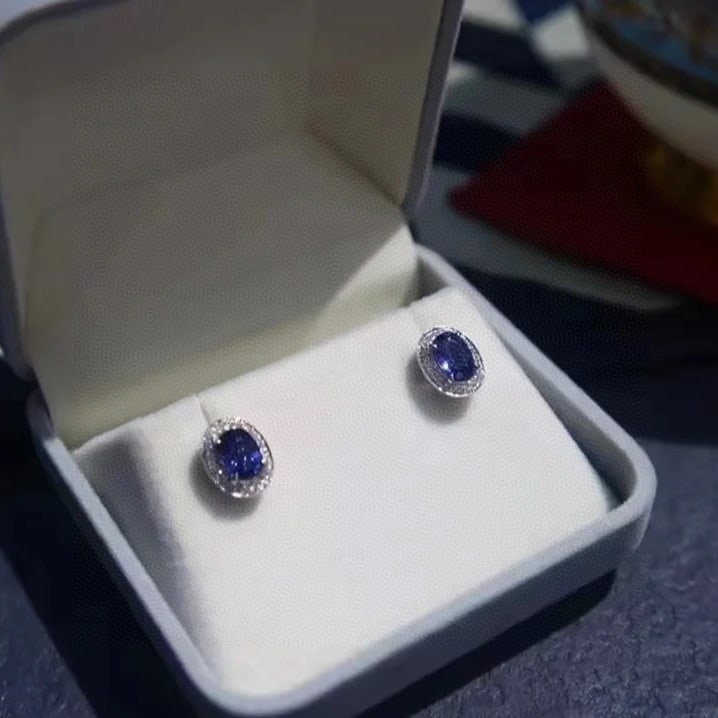 14k Gold 2.0 Ct Natural Sapphire & Diamond Earrings - 5