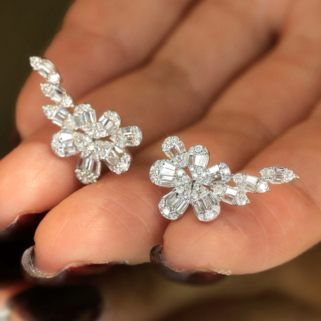 14k Gold 1.1 Ct Natural H Diamond Earrings - 2