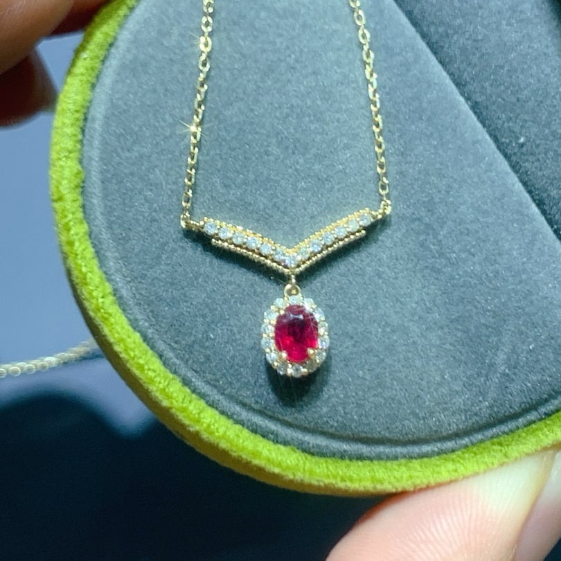 14k Gold 0.45 Ctw Natural Ruby & Diamond Necklace - 2