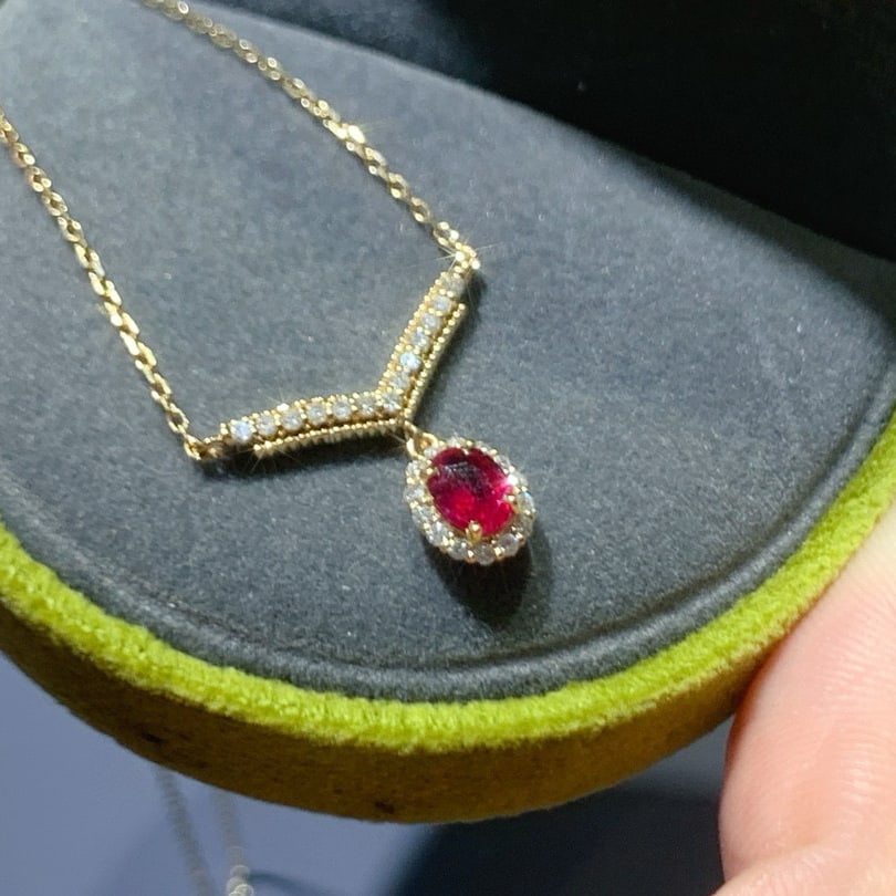 14k Gold 0.45 Ctw Natural Ruby & Diamond Necklace - 3