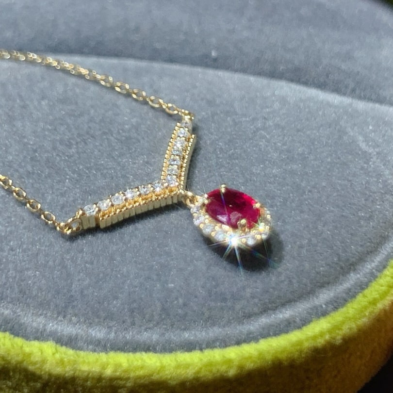 14k Gold 0.45 Ctw Natural Ruby & Diamond Necklace - 4