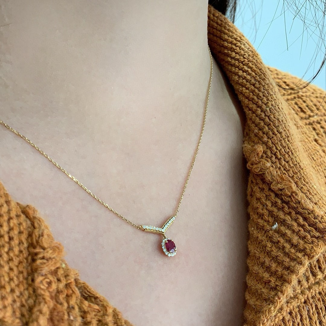 14k Gold 0.45 Ctw Natural Ruby & Diamond Necklace - 5