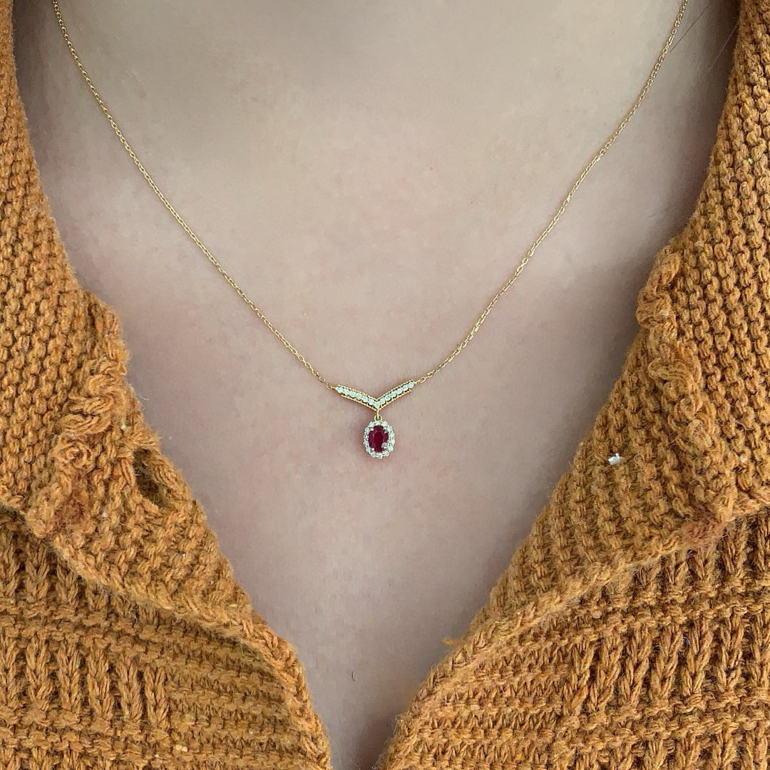 14k Gold 0.45 Ctw Natural Ruby & Diamond Necklace - 6