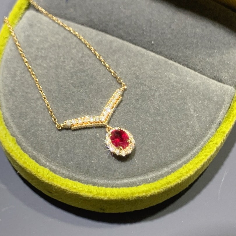 14k Gold 0.45 Ctw Natural Ruby & Diamond Necklace - 7