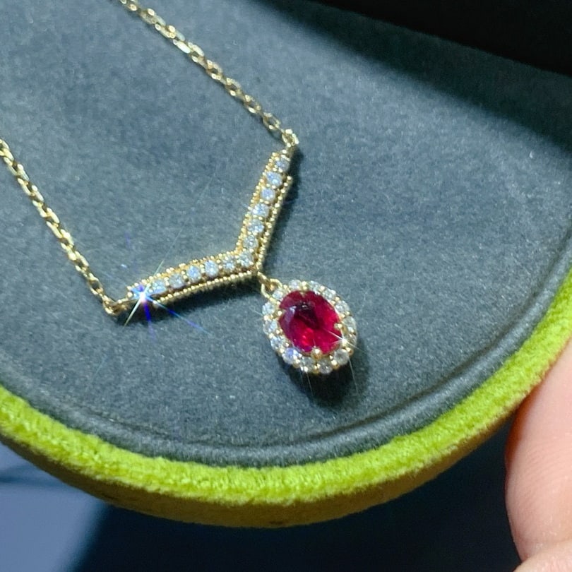 14k Gold 0.45 Ctw Natural Ruby & Diamond Necklace - 8