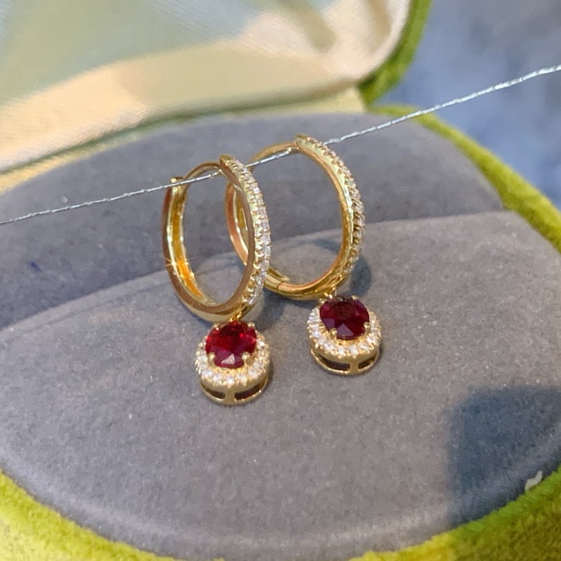 14k Gold 0.8 Ctw Natural Ruby & Diamond Earrings - 2