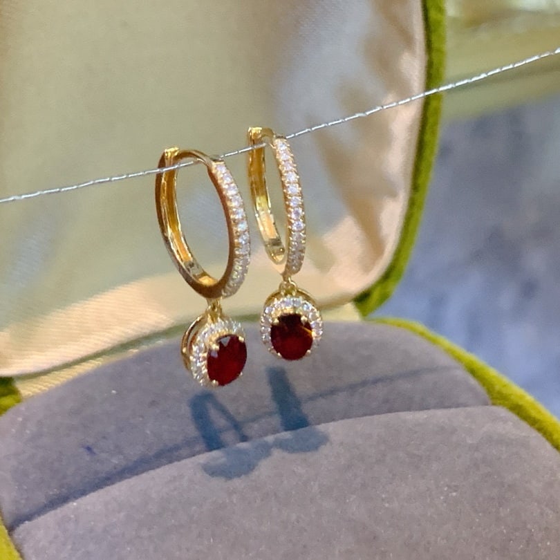 14k Gold 0.8 Ctw Natural Ruby & Diamond Earrings - 3