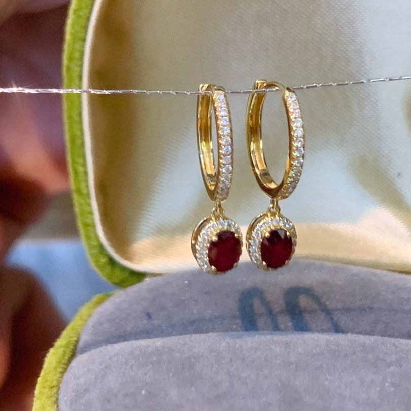 14k Gold 0.8 Ctw Natural Ruby & Diamond Earrings - 4