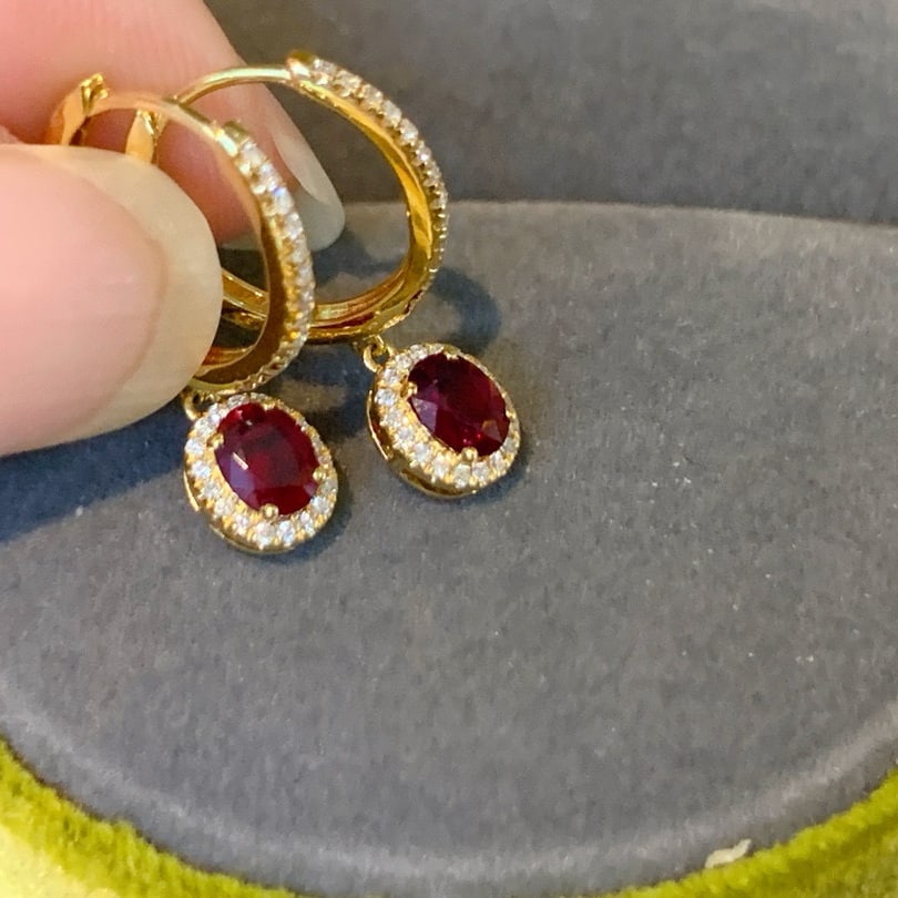 14k Gold 0.8 Ctw Natural Ruby & Diamond Earrings - 5