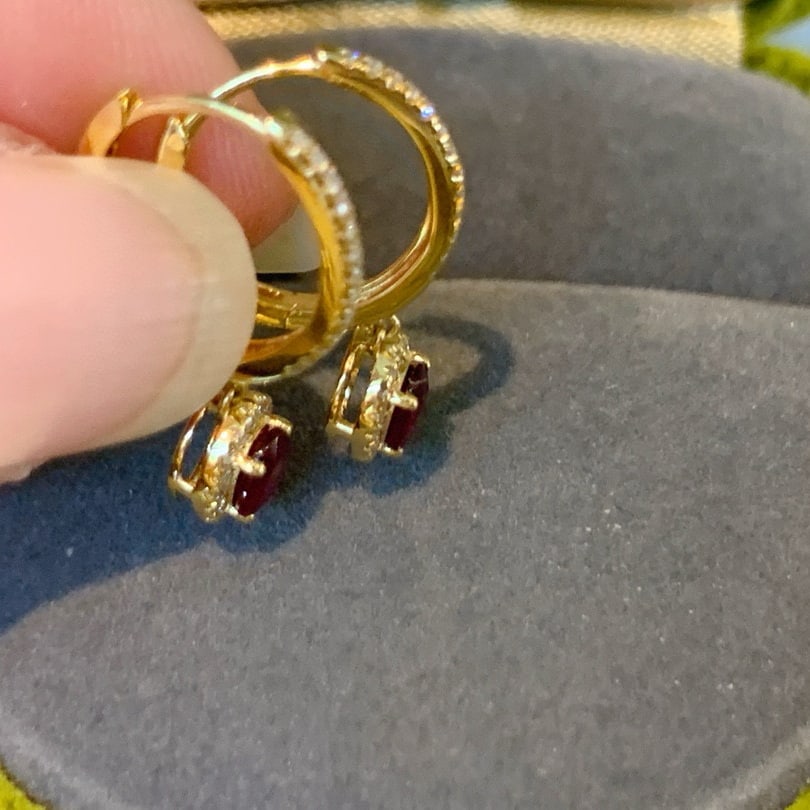 14k Gold 0.8 Ctw Natural Ruby & Diamond Earrings - 6