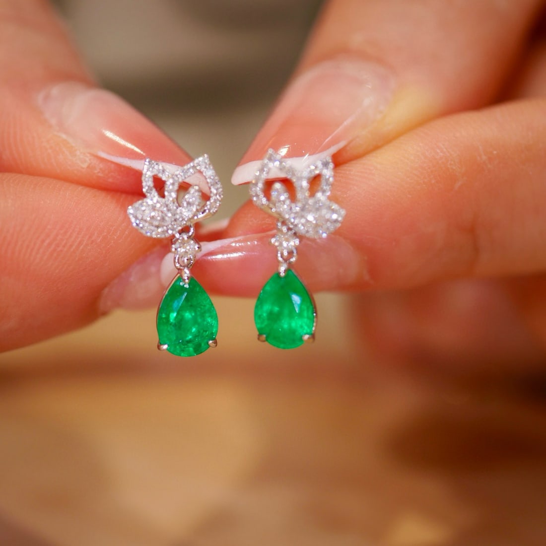 14k Gold 1.59 Ctw Natural Emerald & Diamond Earrings - 3