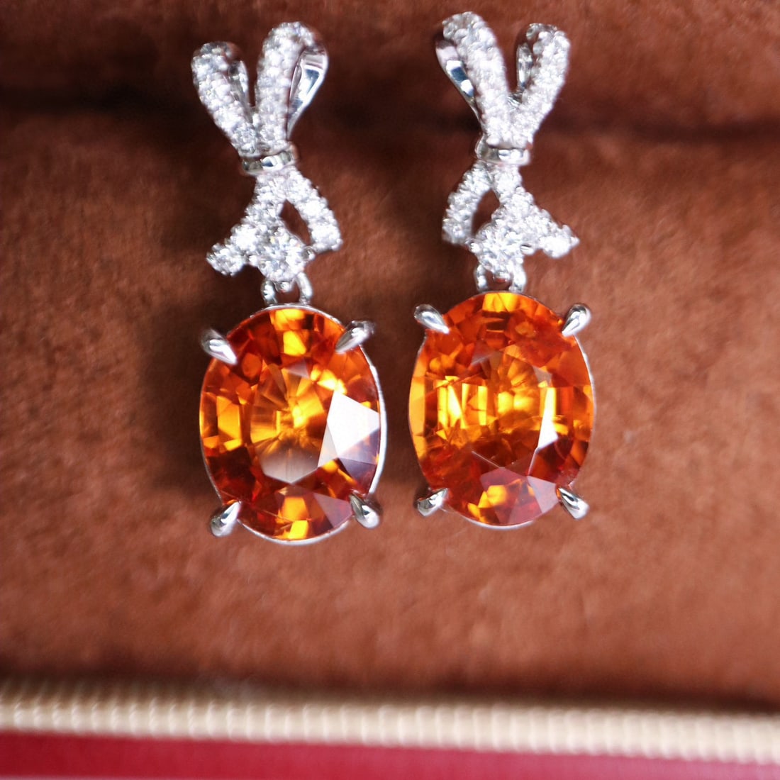 14k Gold 4.4 Ct Natural Spessartine & Diamond Earrings - 3