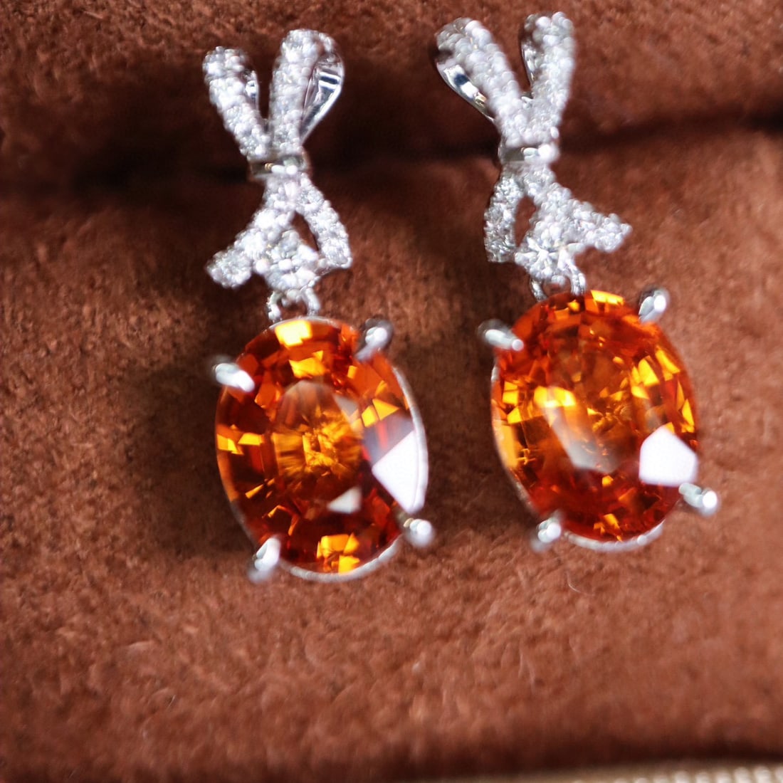 14k Gold 4.4 Ct Natural Spessartine & Diamond Earrings - 4