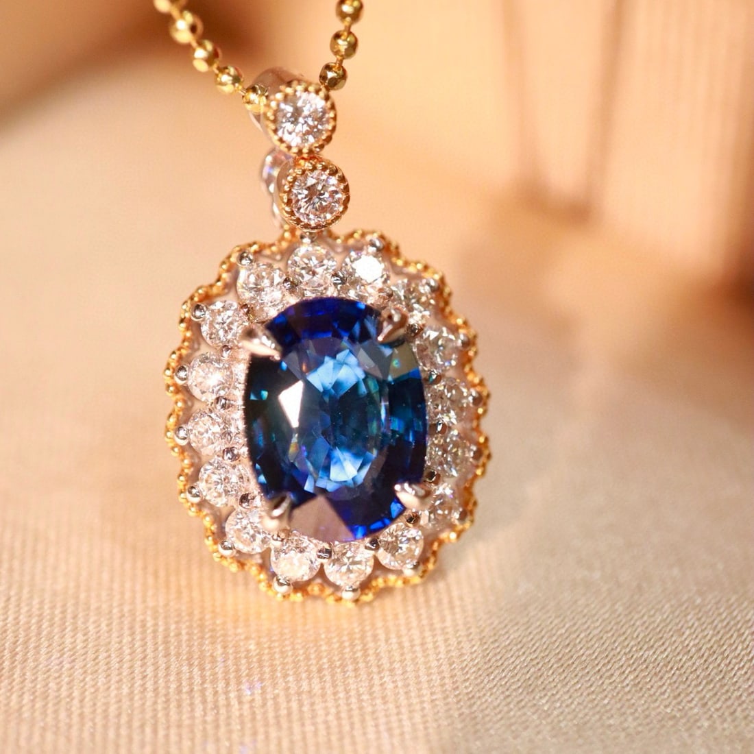 14k Gold 2.85 Ctw Natural Sapphire & Diamond Pendant( Without Chain ) - 4