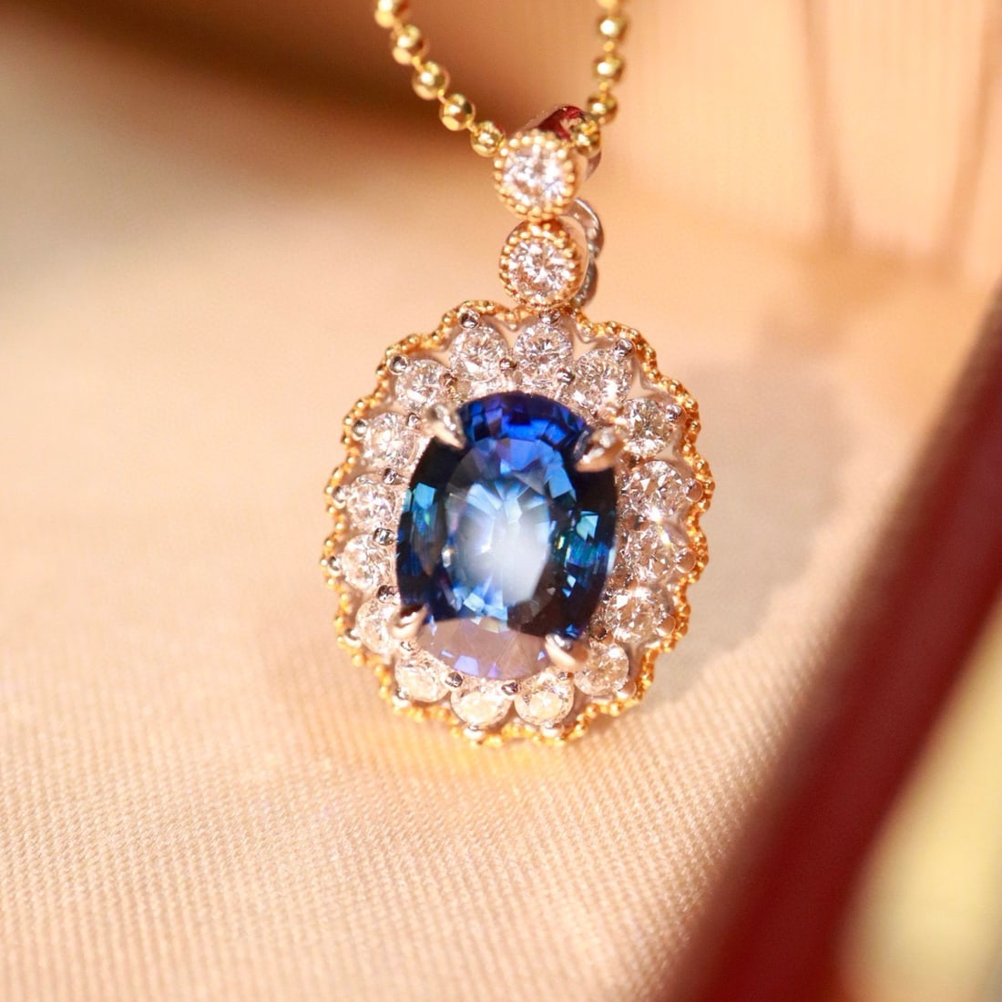 14k Gold 2.85 Ctw Natural Sapphire & Diamond Pendant( Without Chain ) - 5