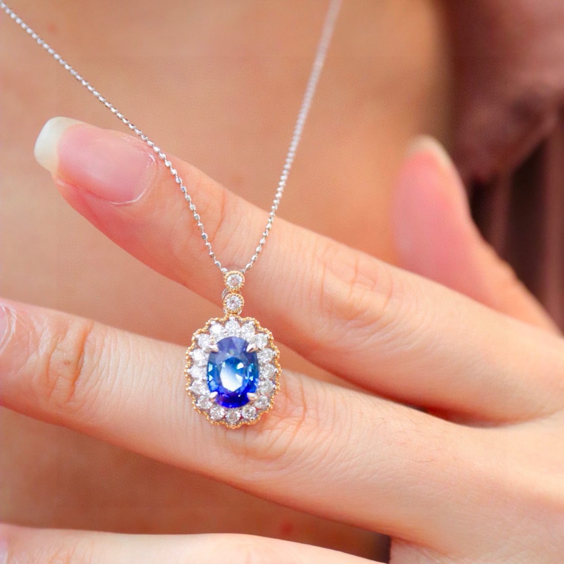 14k Gold 2.85 Ctw Natural Sapphire & Diamond Pendant( Without Chain ) - 7