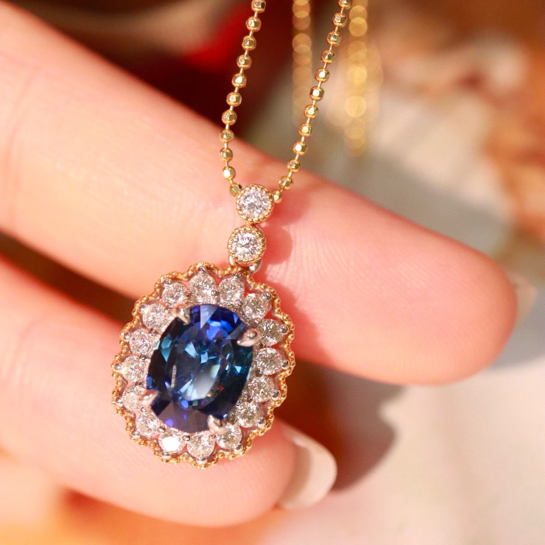 14k Gold 2.85 Ctw Natural Sapphire & Diamond Pendant( Without Chain ) - 8