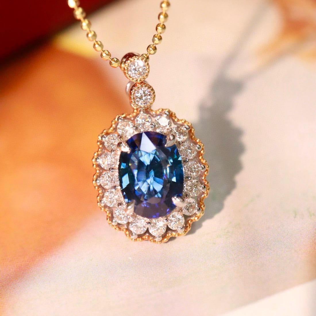 14k Gold 2.85 Ctw Natural Sapphire & Diamond Pendant( Without Chain ) - 9