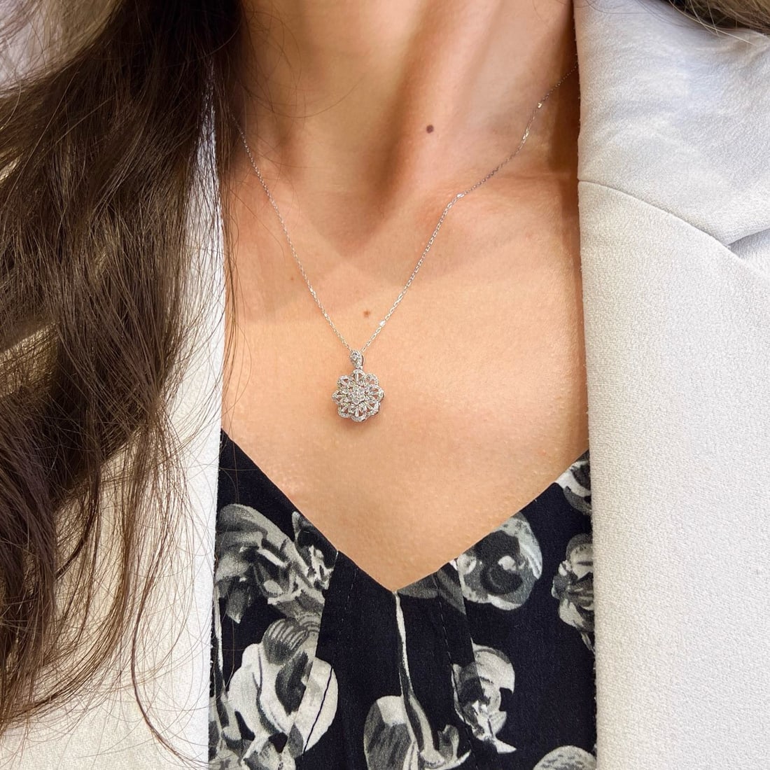 14k Gold 0.45 Ct Natural H Diamond Necklace - 4