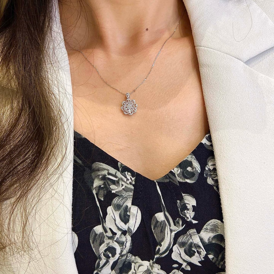 14k Gold 0.45 Ct Natural H Diamond Necklace - 5