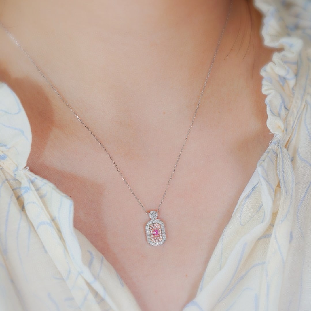 14k Gold 0.58 Ctw Natural Pink Diamond & Diamond Necklace - 3