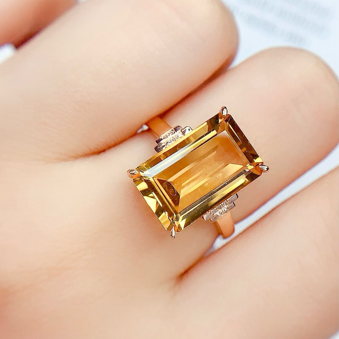 14k Gold 7.0 Ct Natural Citrine & Diamond Ring - 5