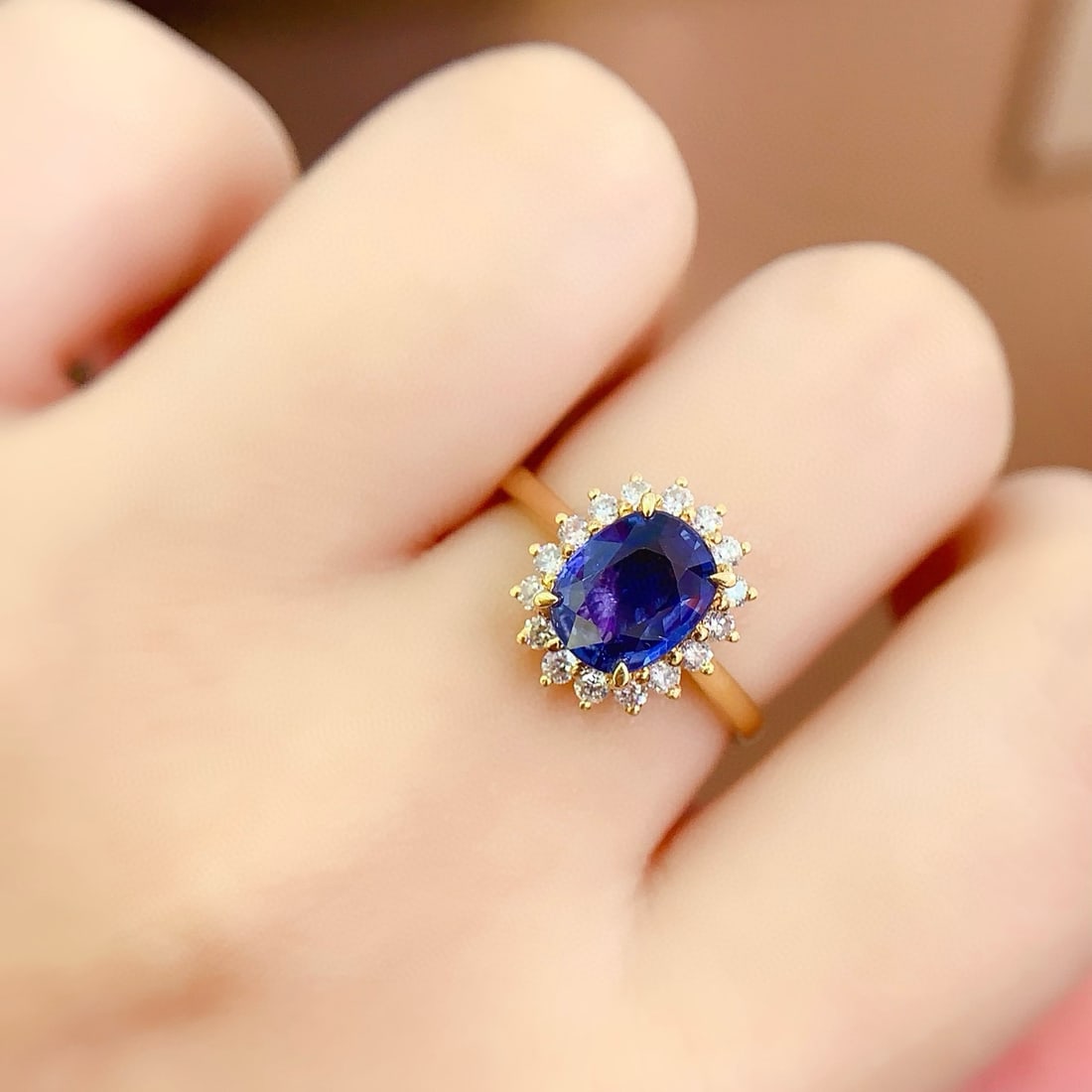 14k Gold 1.8 Ct Natural Sapphire & Diamond Ring - 5
