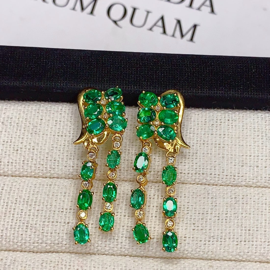 14k Gold 3.8 Ct Natural Emerald & Diamond Earrings - 2