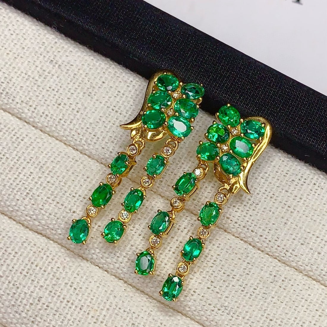 14k Gold 3.8 Ct Natural Emerald & Diamond Earrings - 3
