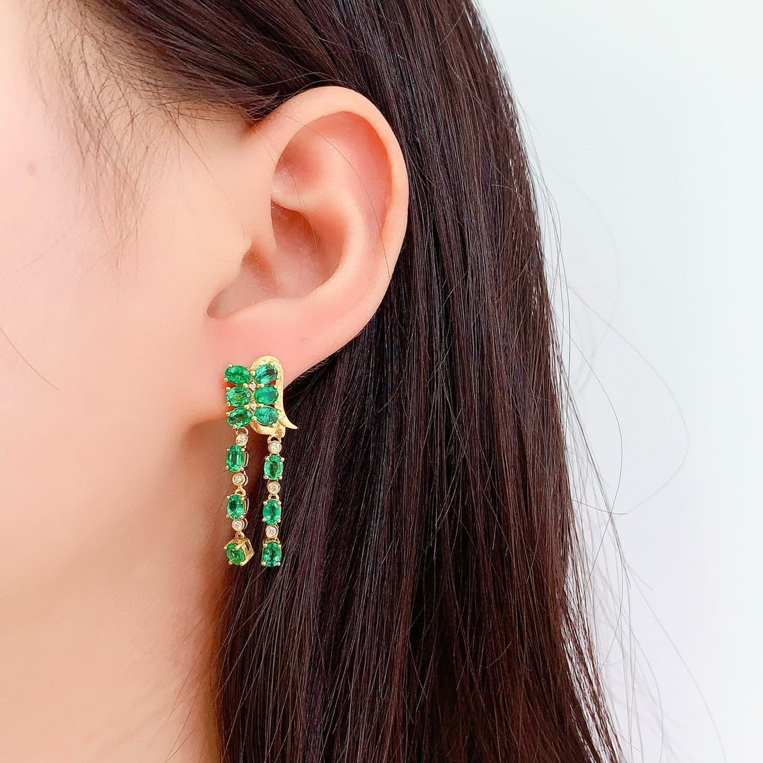 14k Gold 3.8 Ct Natural Emerald & Diamond Earrings - 5