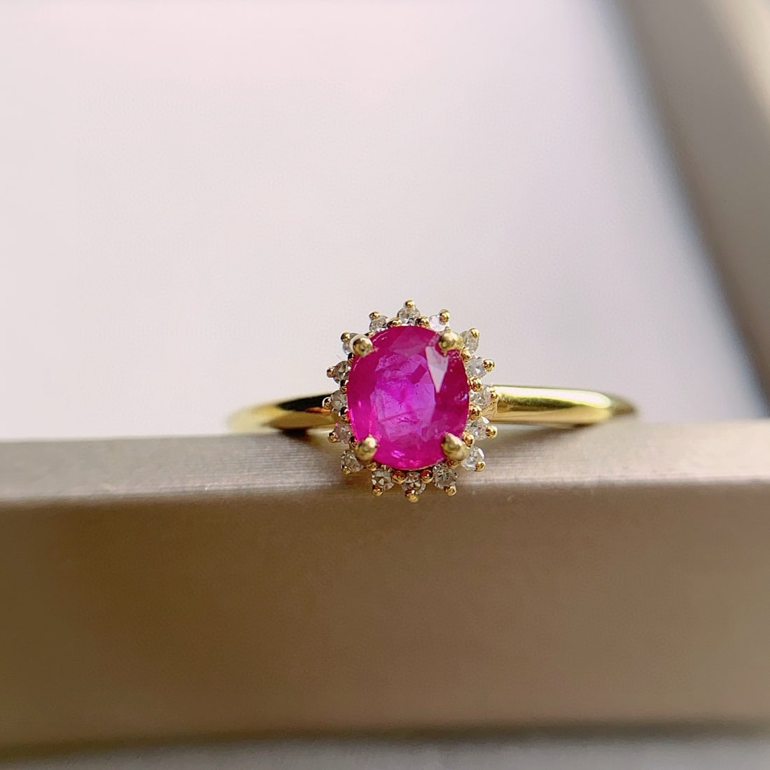 14k Gold 0.73 Ct Natural Ruby & Diamond Ring: Ref:230985186 // gold content:14k gold // ring size:7. 25us // // main gemstone:ruby // shape:oval // carat weight:0. 73ct // color:red // treatment:natural // // adjacent gemstone 2 : diamond //