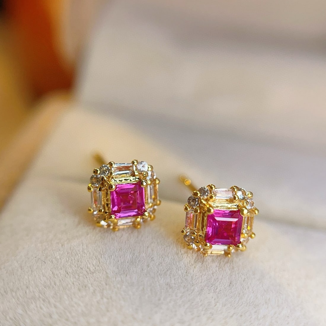 14k Gold 0.4 Ct Natural Ruby & Sapphire Earrings - 2