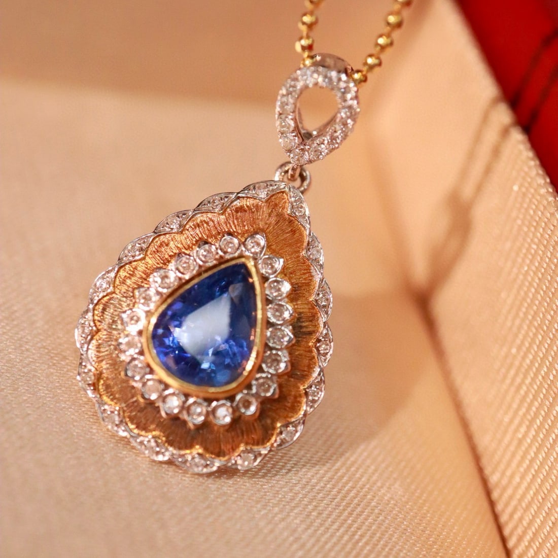 14k Gold 1.67 Ctw Natural Sapphire & Diamond Pendant( Without Chain ) - 4