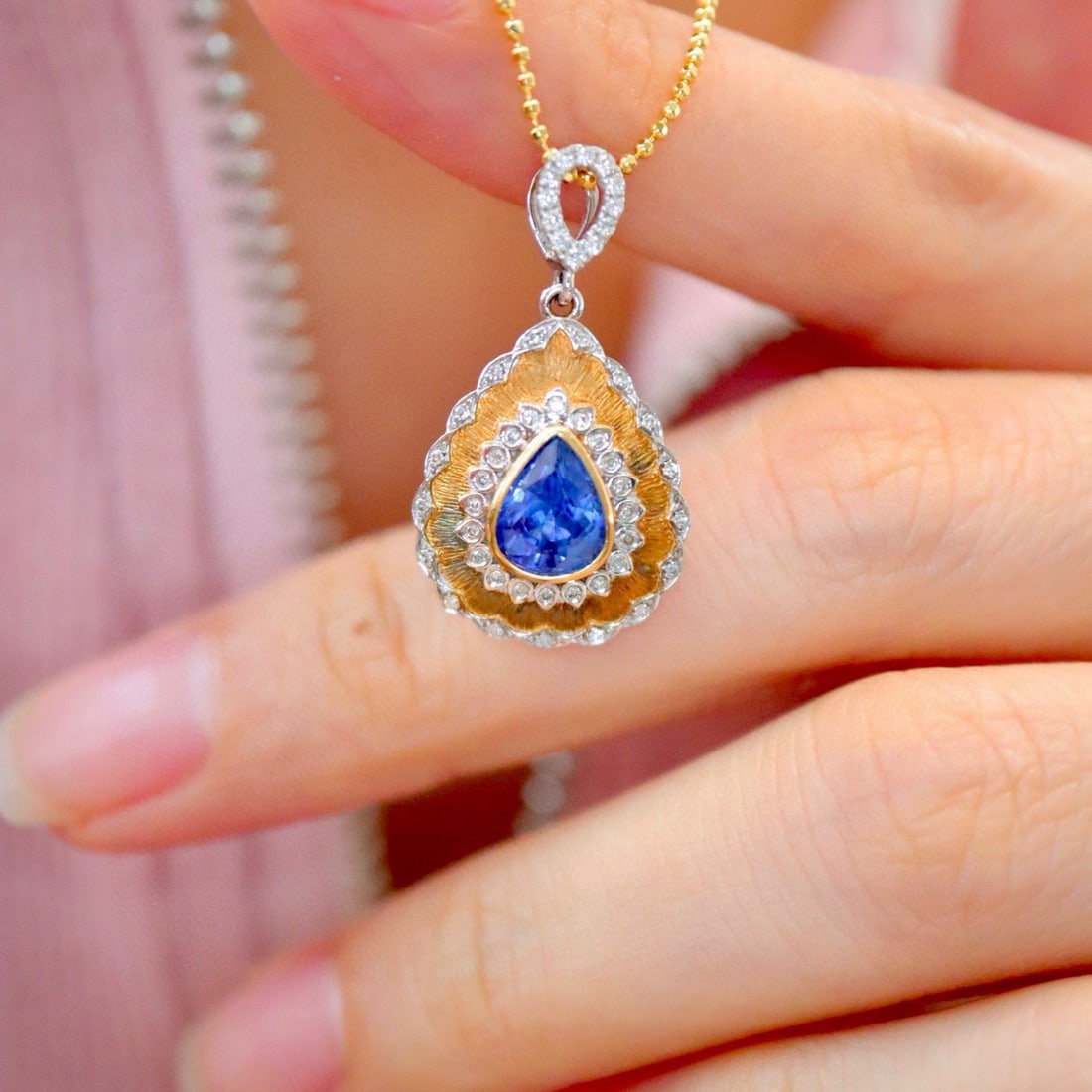 14k Gold 1.67 Ctw Natural Sapphire & Diamond Pendant( Without Chain ) - 5