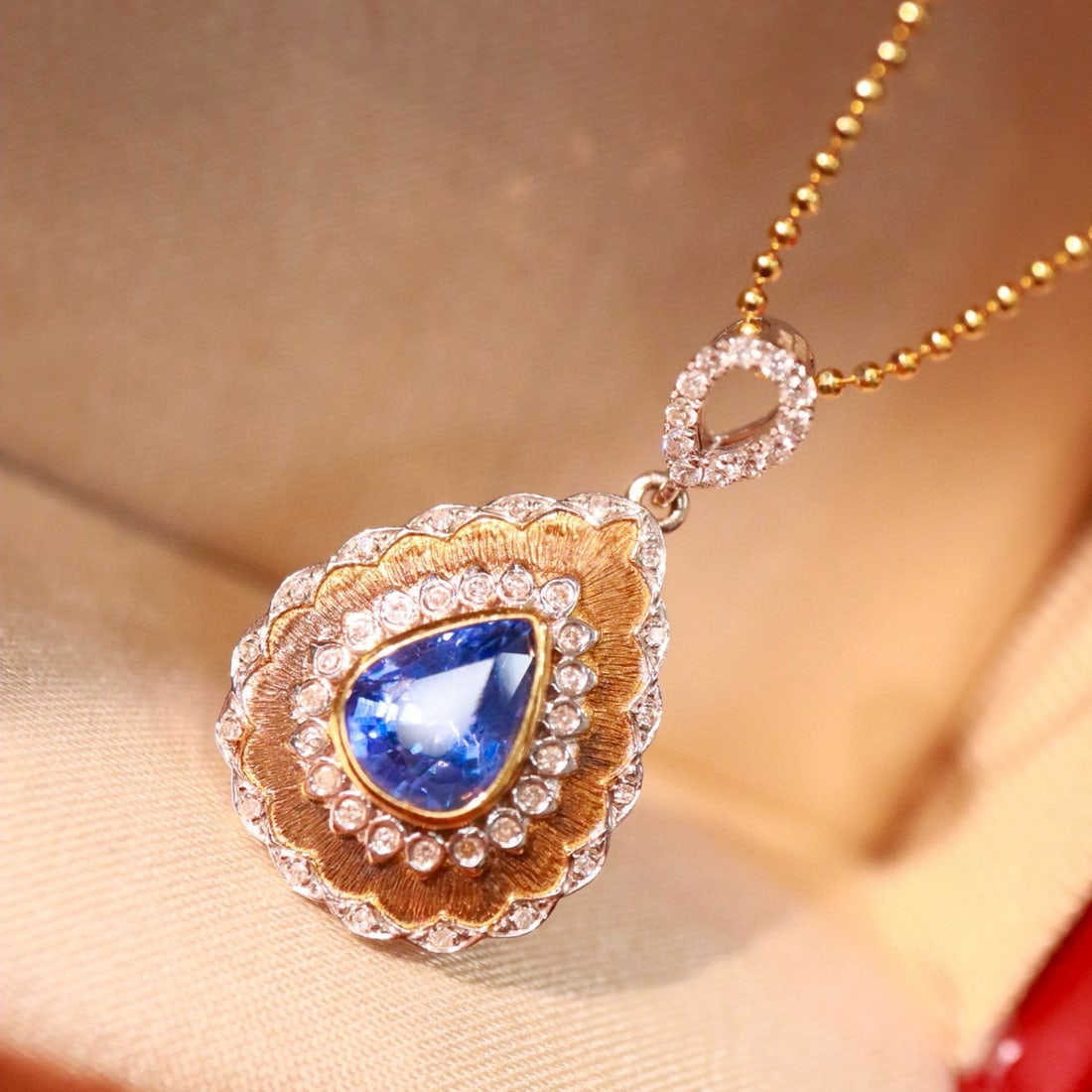14k Gold 1.67 Ctw Natural Sapphire & Diamond Pendant( Without Chain ) - 6