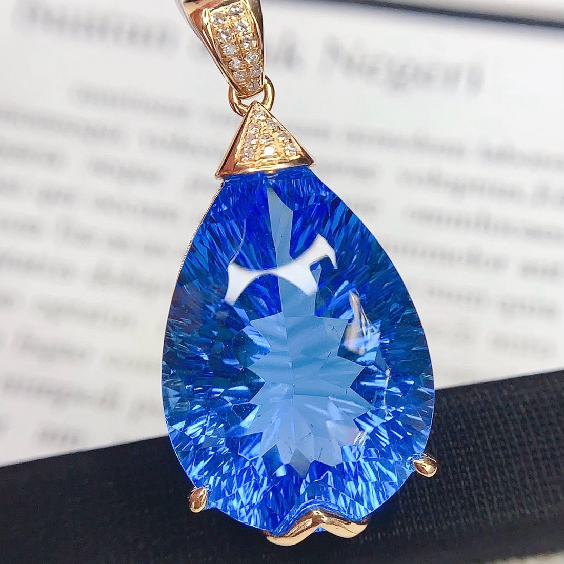 14k Gold 24.25 Ct Natural Topaz & Diamond Pendant( Without Chain ) - 2