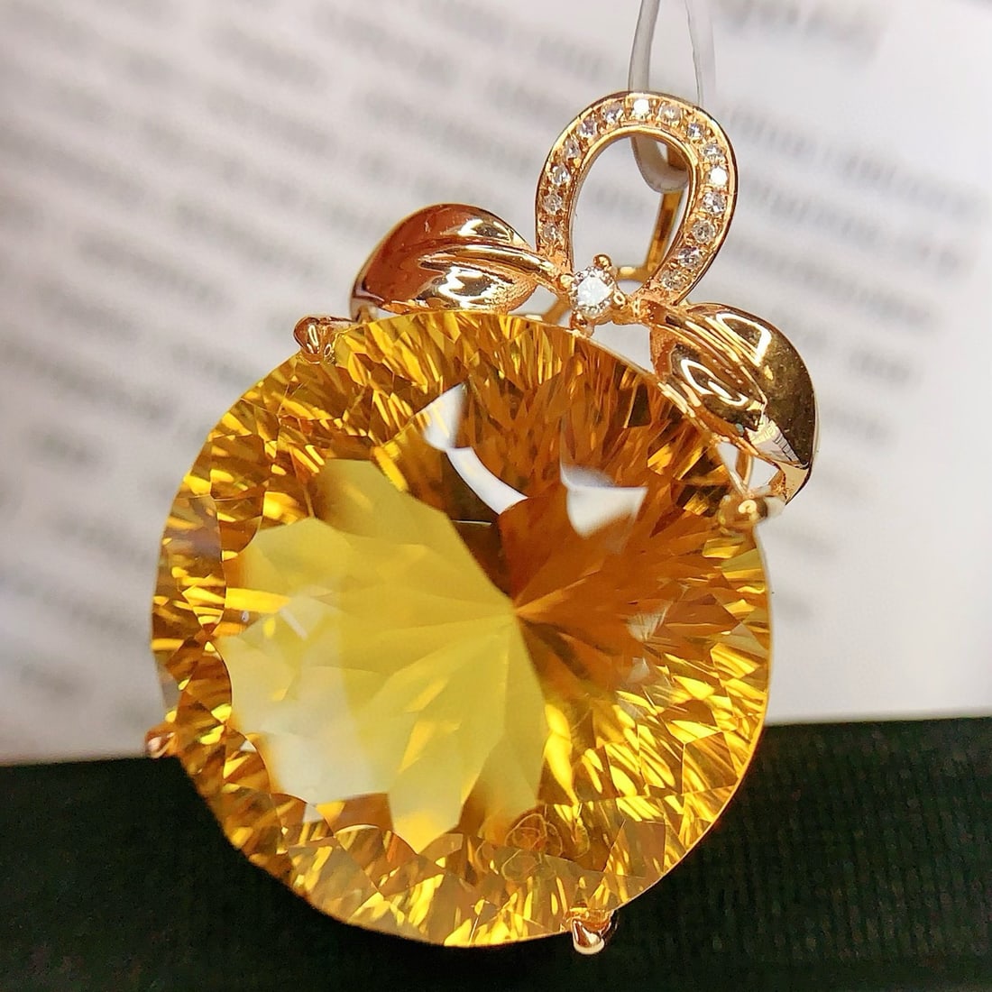 14k Gold 29.25 Ct Natural Citrine & Diamond Pendant( Without Chain ) - 2