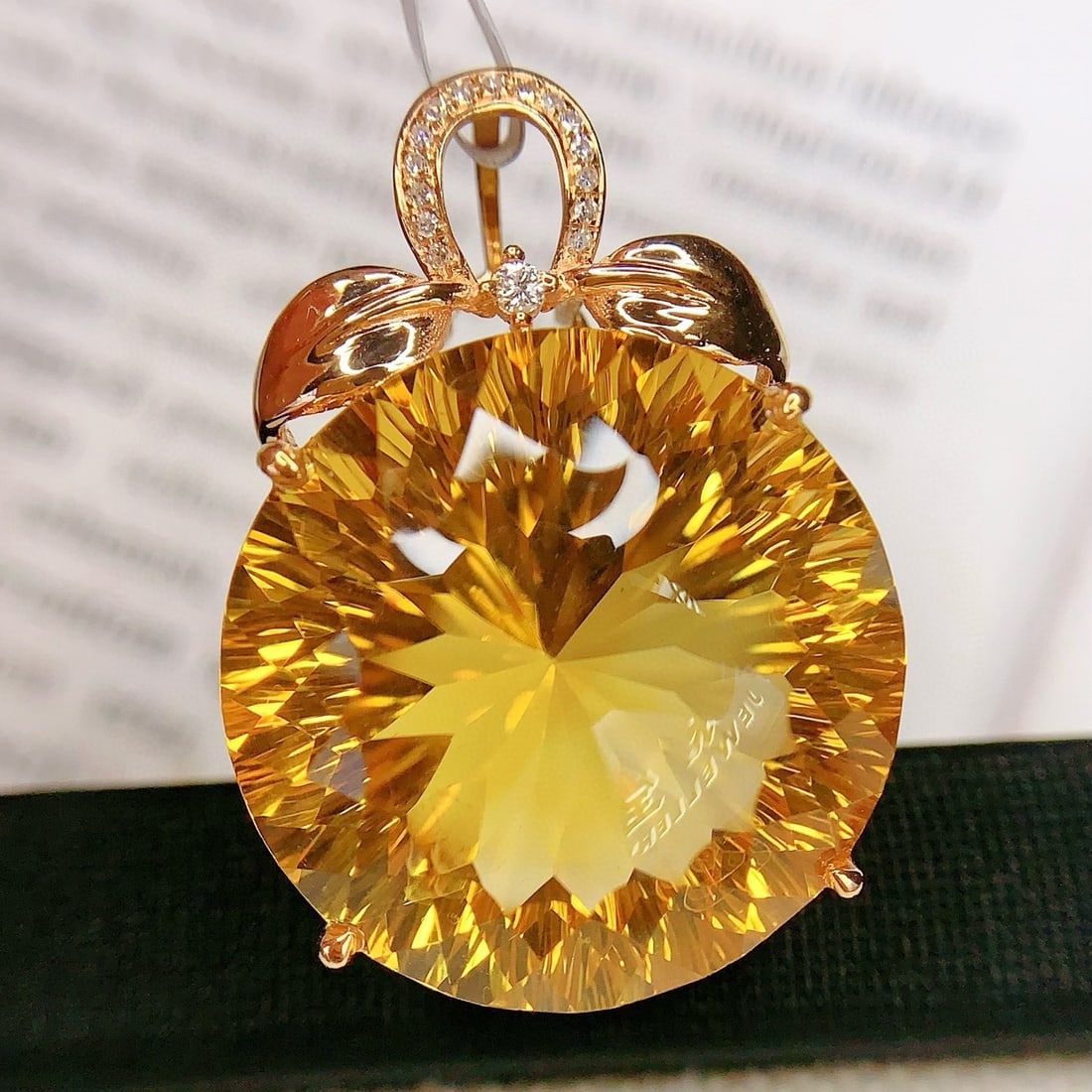 14k Gold 29.25 Ct Natural Citrine & Diamond Pendant( Without Chain ) - 3