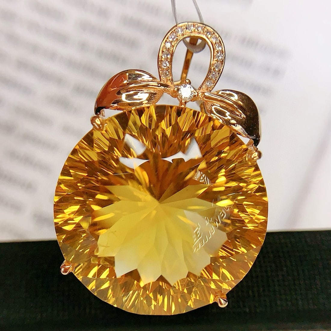 14k Gold 29.25 Ct Natural Citrine & Diamond Pendant( Without Chain ) - 4