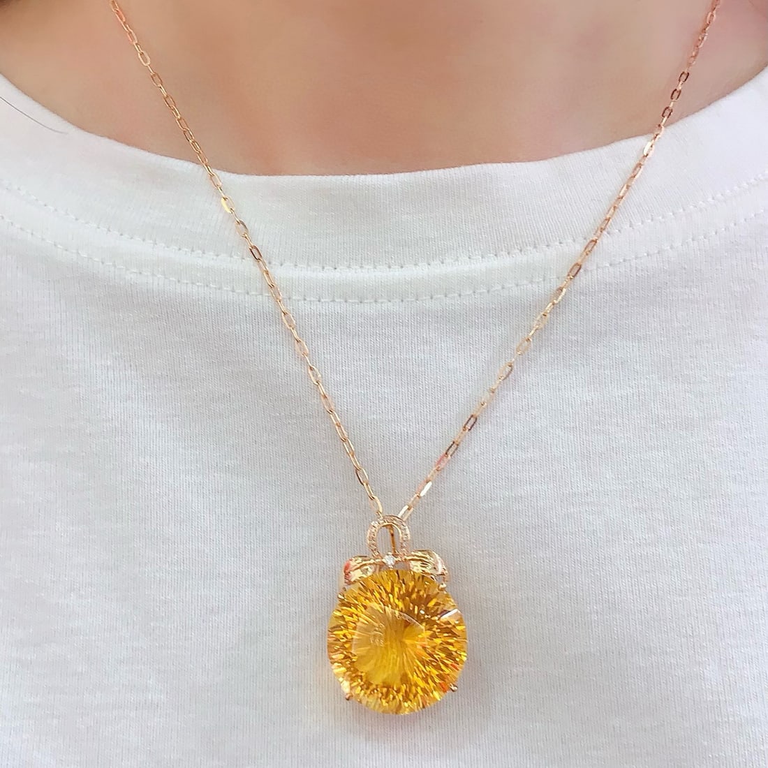 14k Gold 29.25 Ct Natural Citrine & Diamond Pendant( Without Chain ) - 5